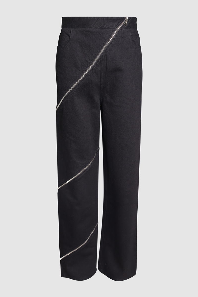 Zip Up Wide Leg Jeans