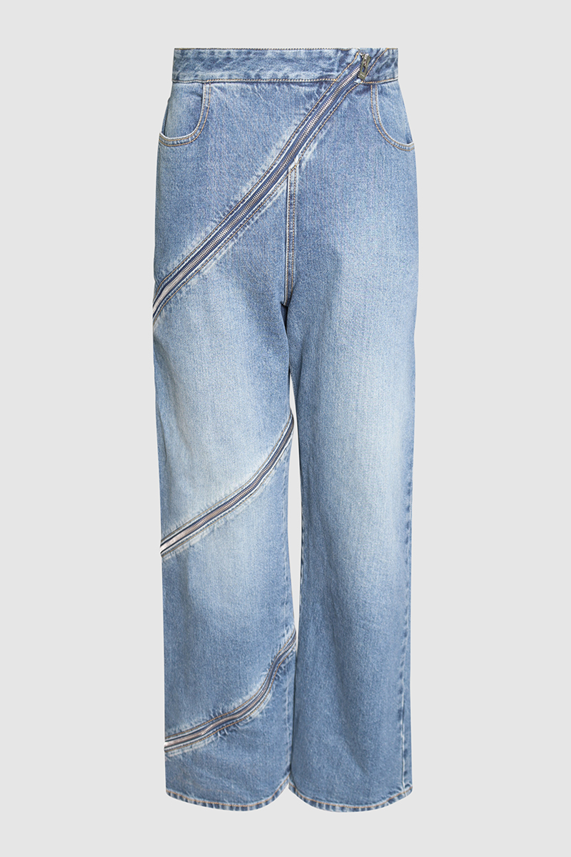 Zip Up Wide Leg Jeans