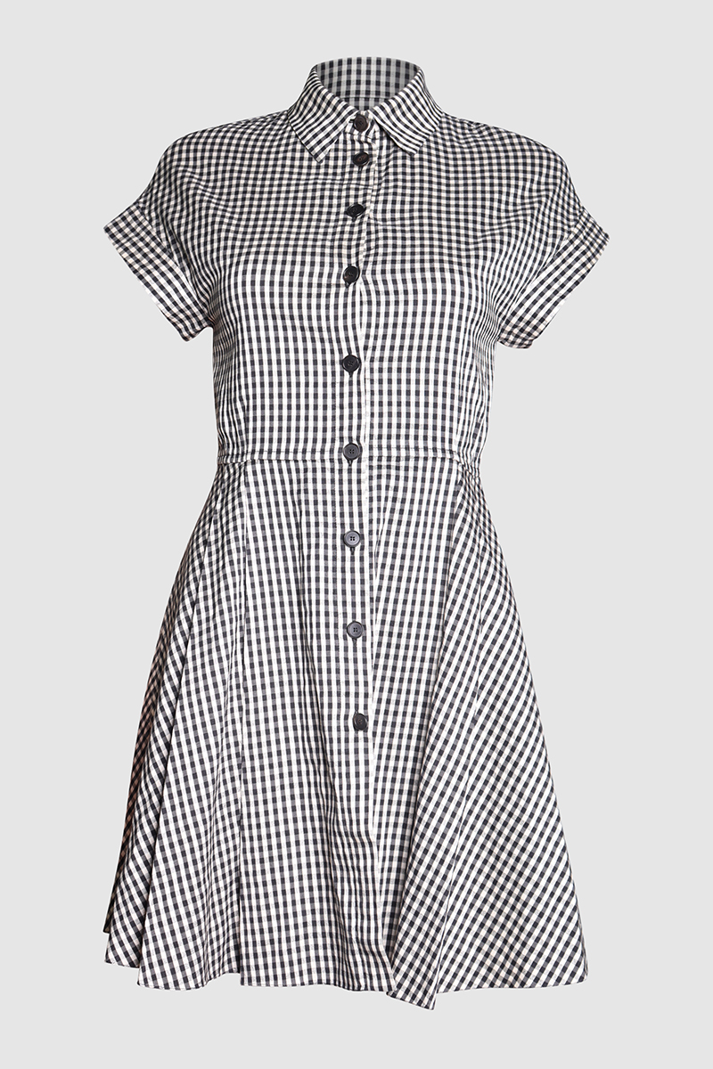 Gigham Silk & Cotton Blend Dress