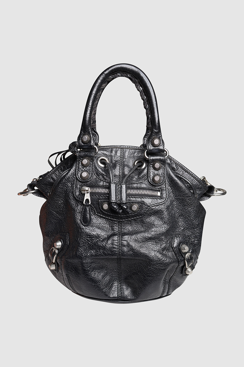 Mini Pompon Leather Tote Bag