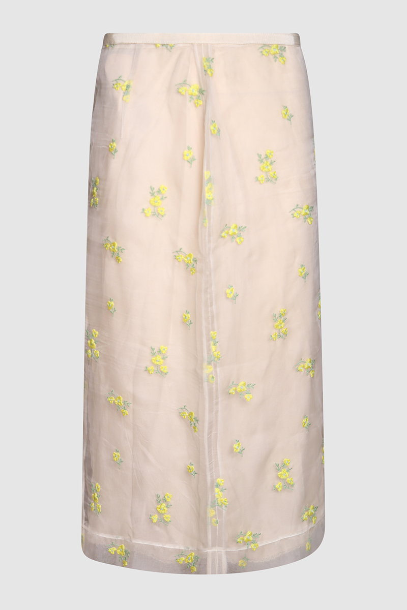 Embroidered Floral Midi Skirt