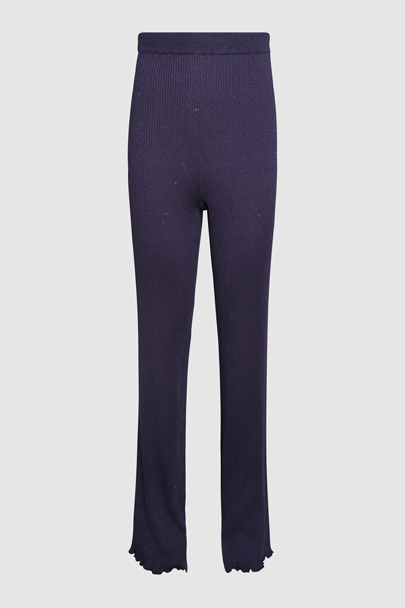 Carmine Ribbed Silk & Cotton Blend Stright Leg Pants