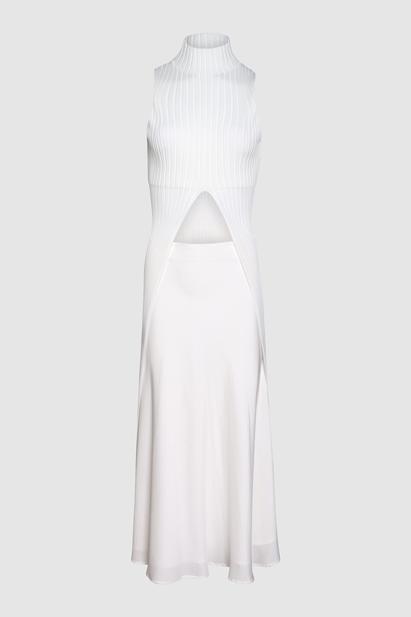 Sheer Ribbed Cutaway Maxi Tunic