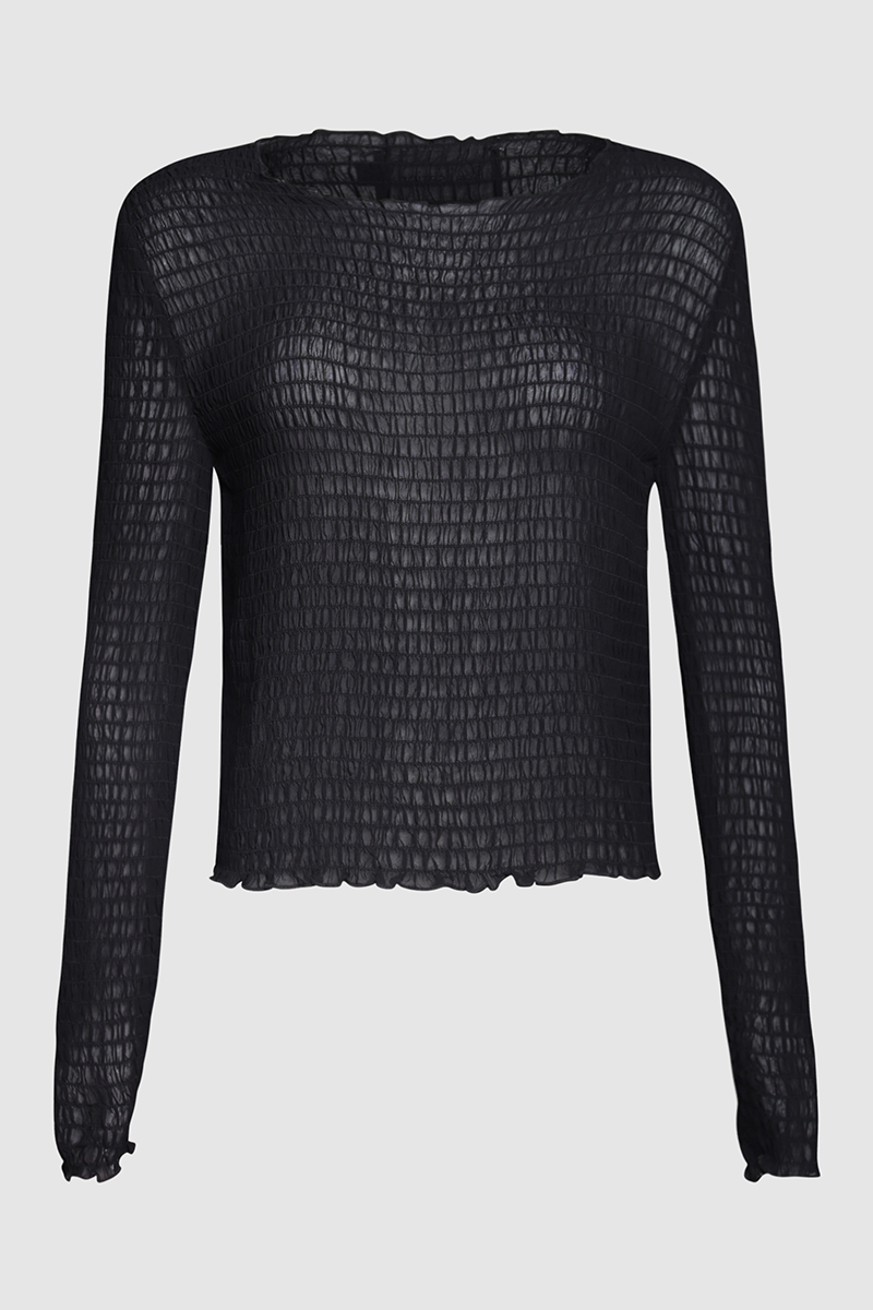 Silk Shirred Long Sleeve Top