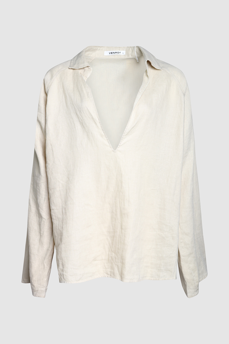 Linen Plunge Neck Top