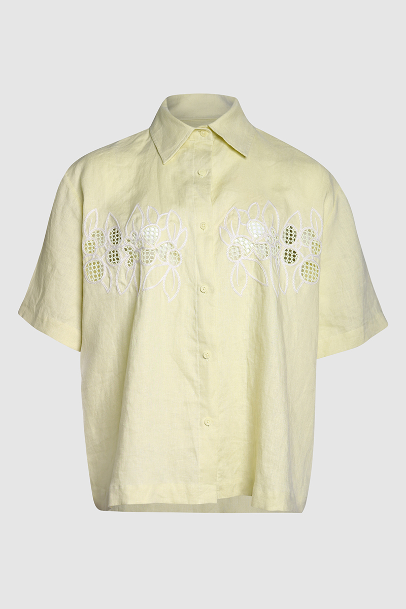 Linen Relaxed Embroided Short Sleeve Top