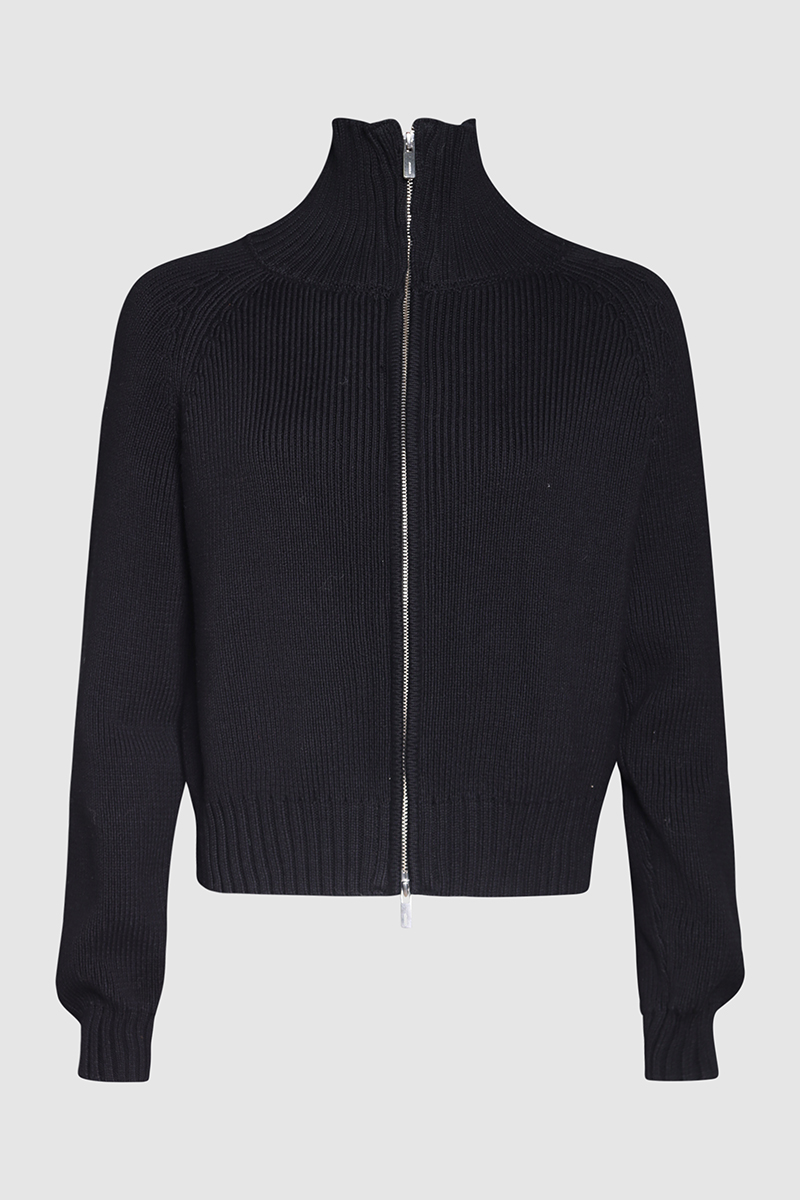Cotton Funnel Neck Zip Up Sweater