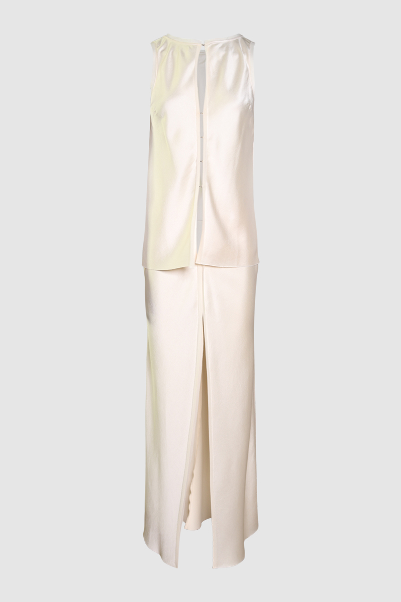 Anniston Maxi Skirt & Mesh Trim Satin Top