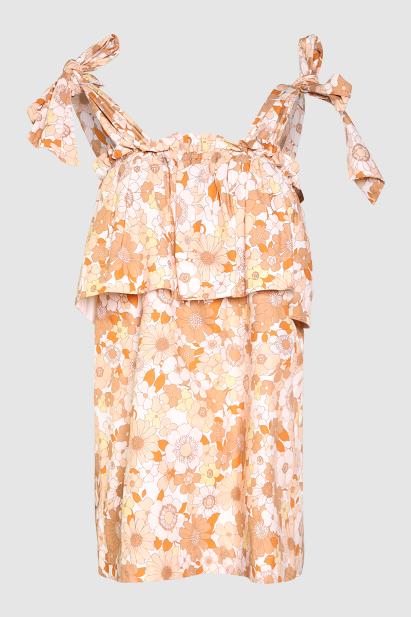 100% Cotton Floral Tie Strap Mini Dress