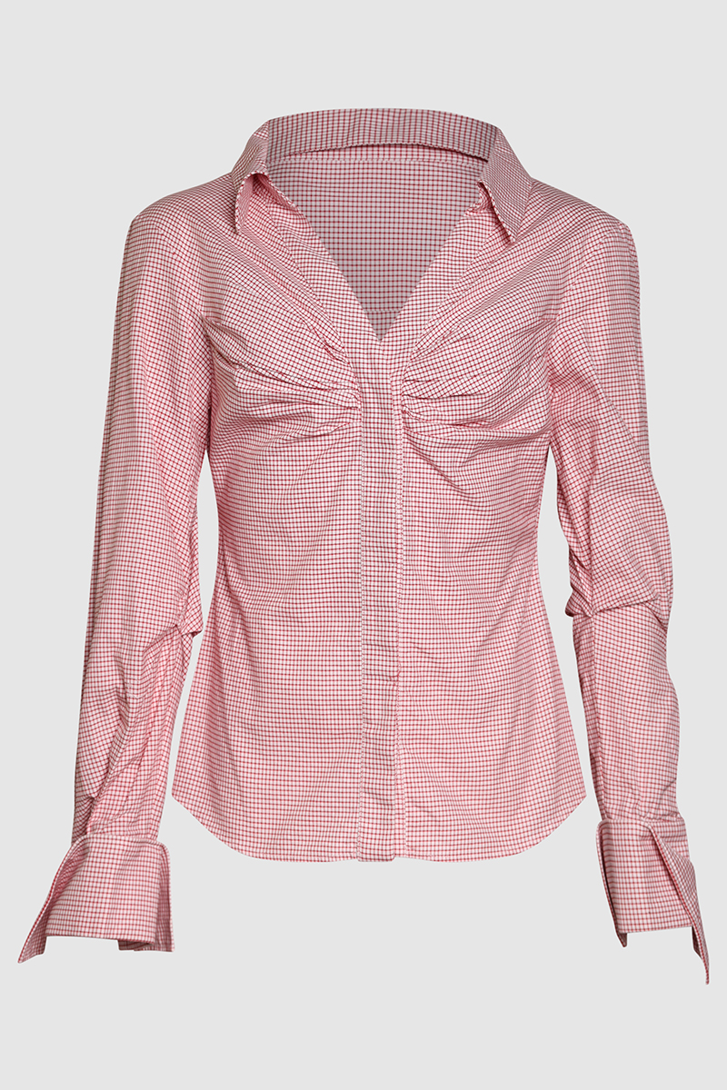 Ruched Checked Cotton Shirt