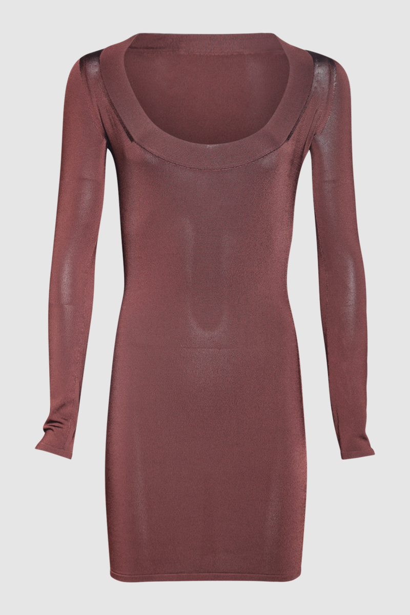 Decollete Long-Sleeved Knitted Dress