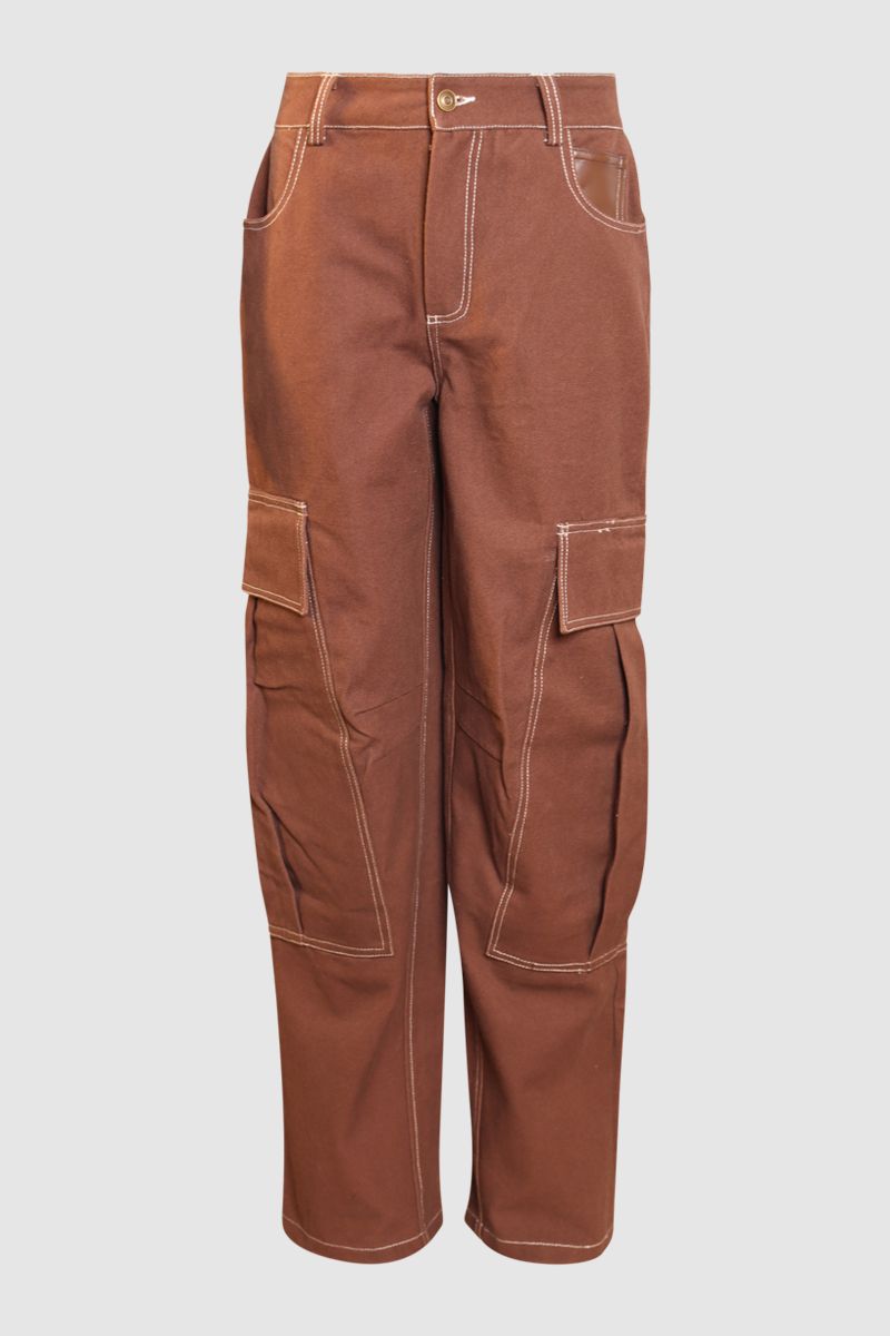 High Rise Drill Cargo Pants