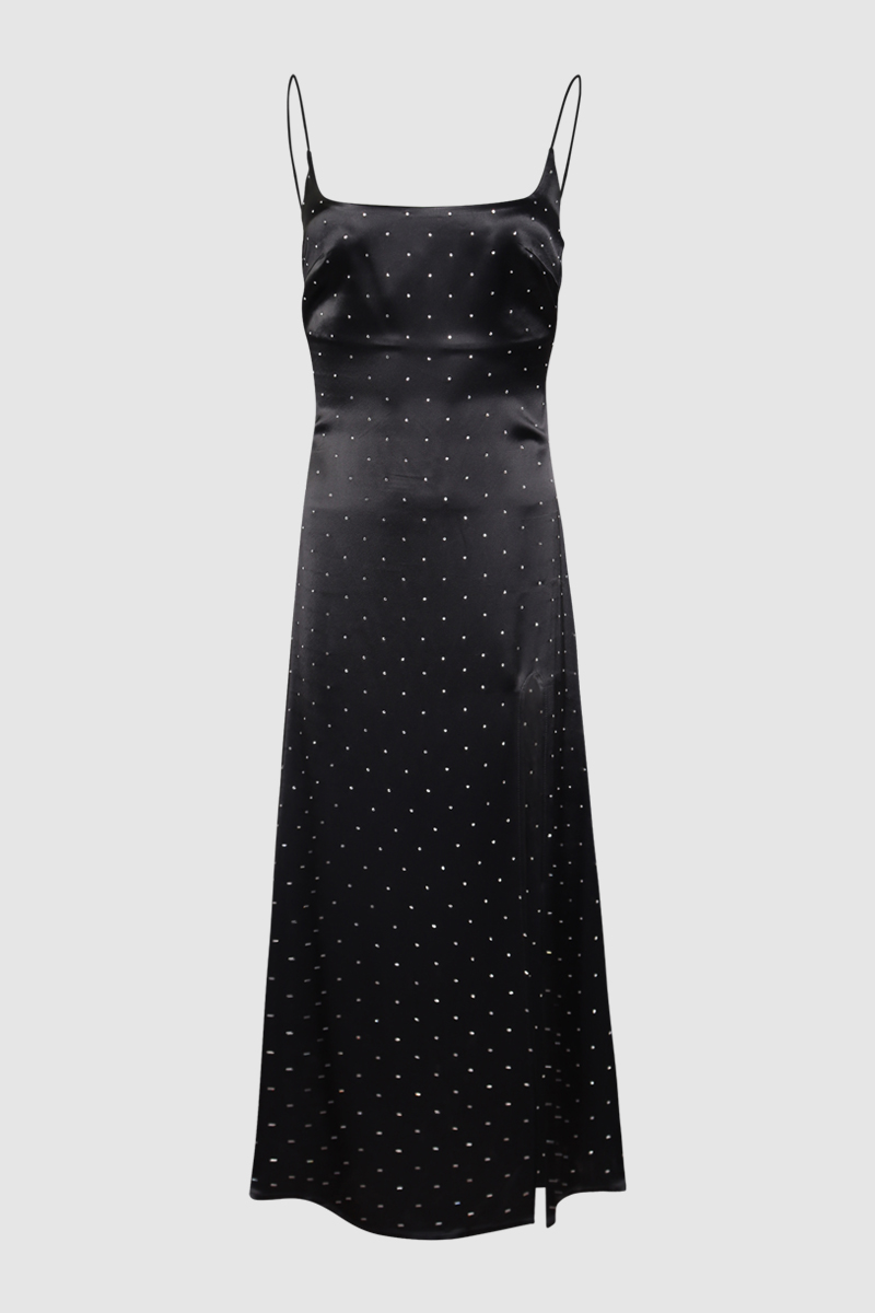 Rhianne Lace Trimmed Embellished Satin Midi Dress