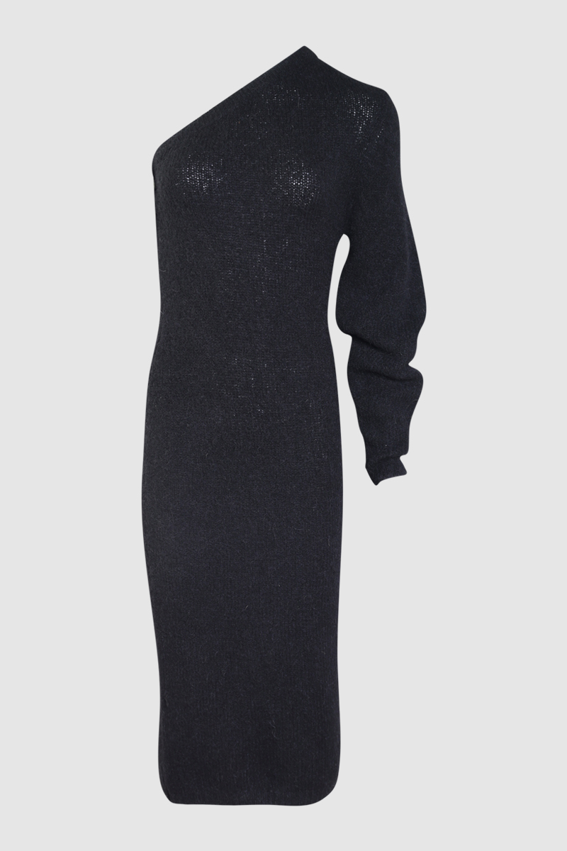 Alpaca Wool One Shoulder Midi Dress