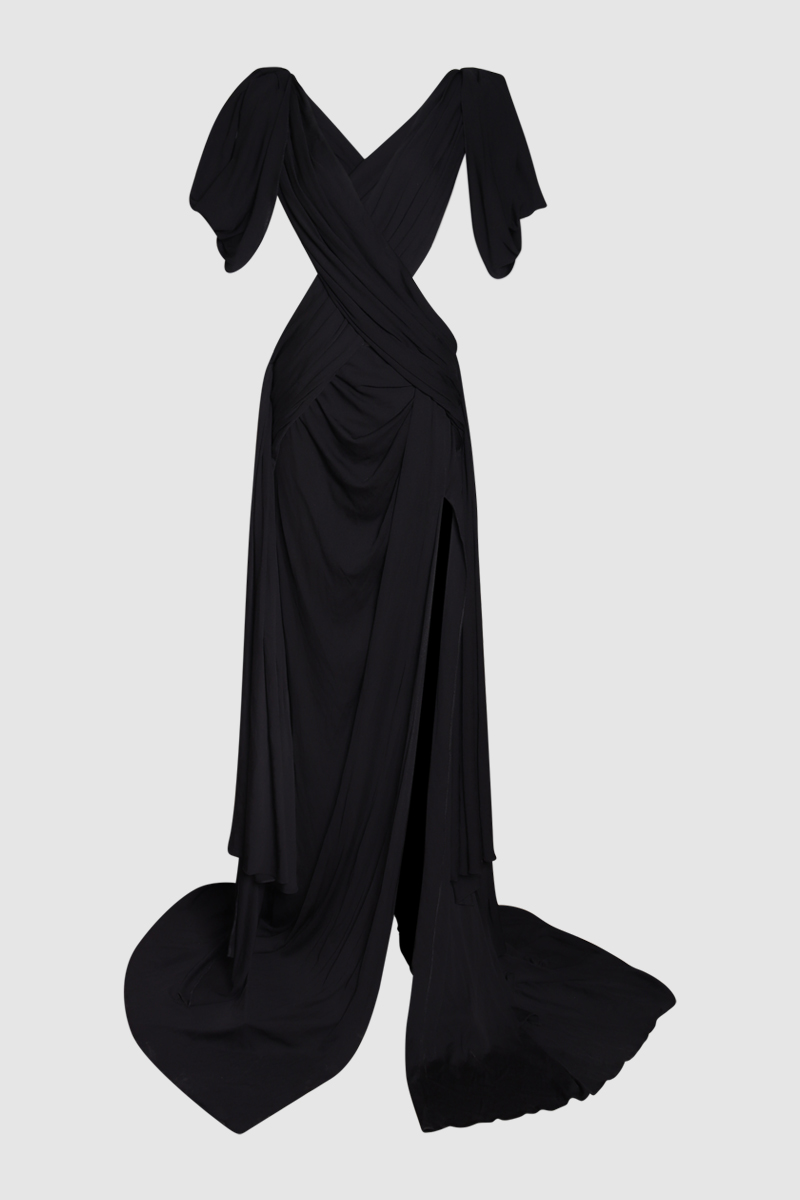 Cape Effect Cutout Draped Jersey Gown
