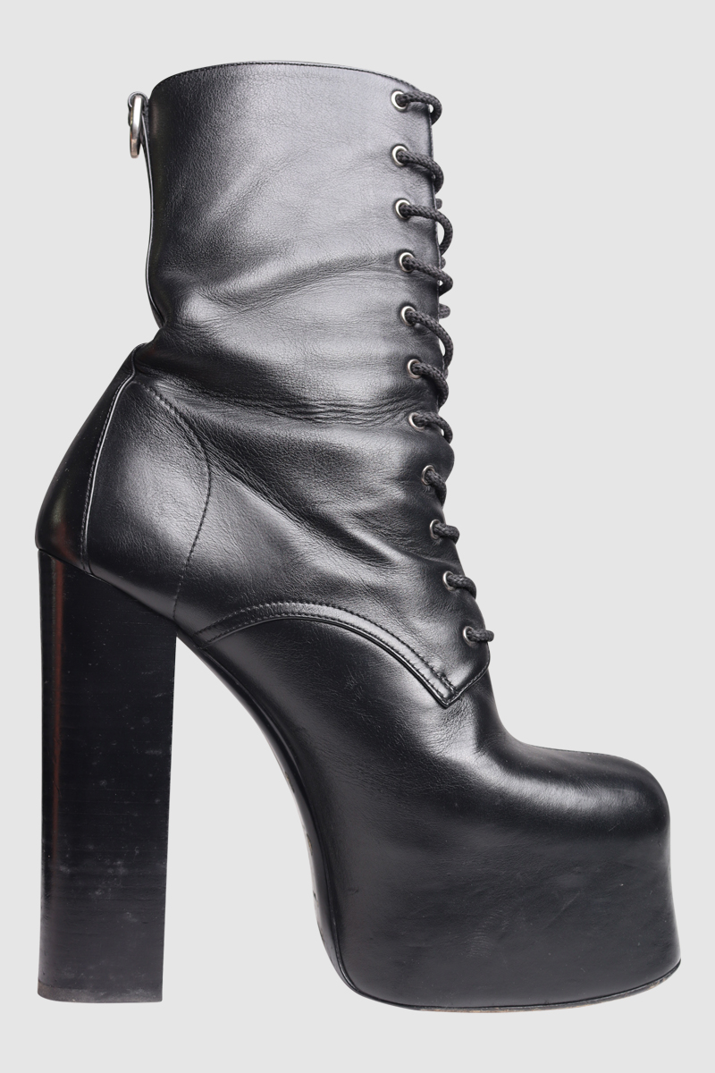 Cherry Leather Platform Boots