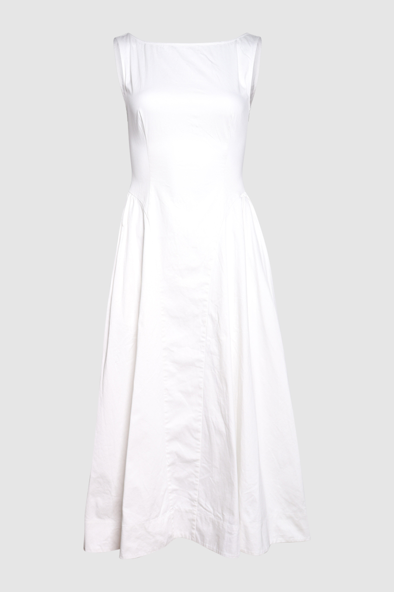 Stretch Cotton Sateen Midi Dress