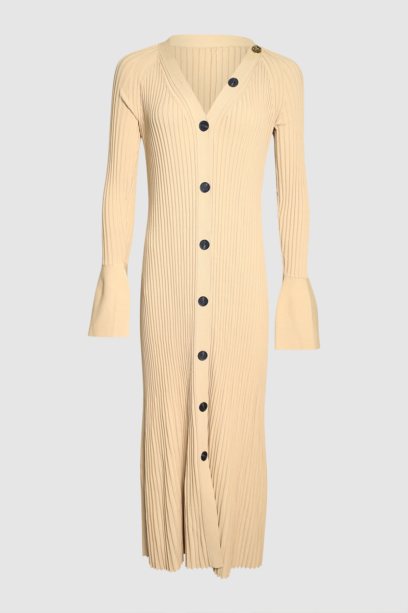 Ribbed Button Front Midi Dress