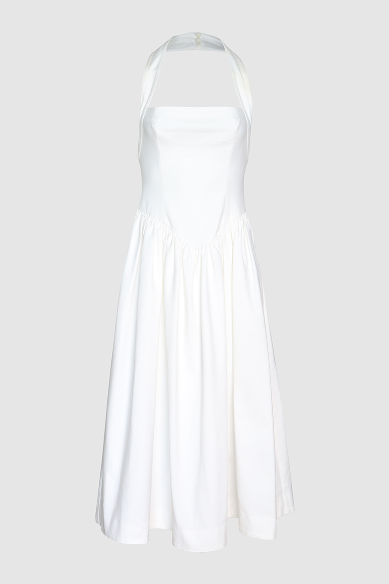 Faille Halter Midi Dress