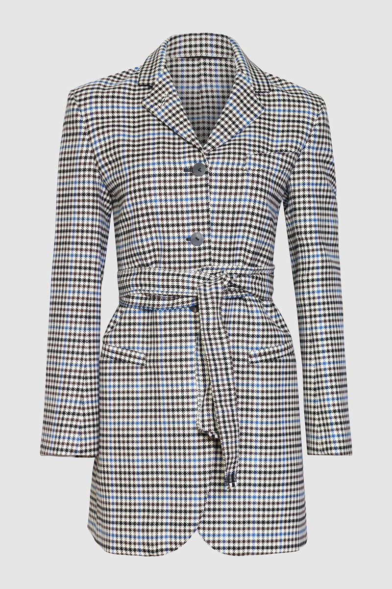 Belted Houndstooth Blazer