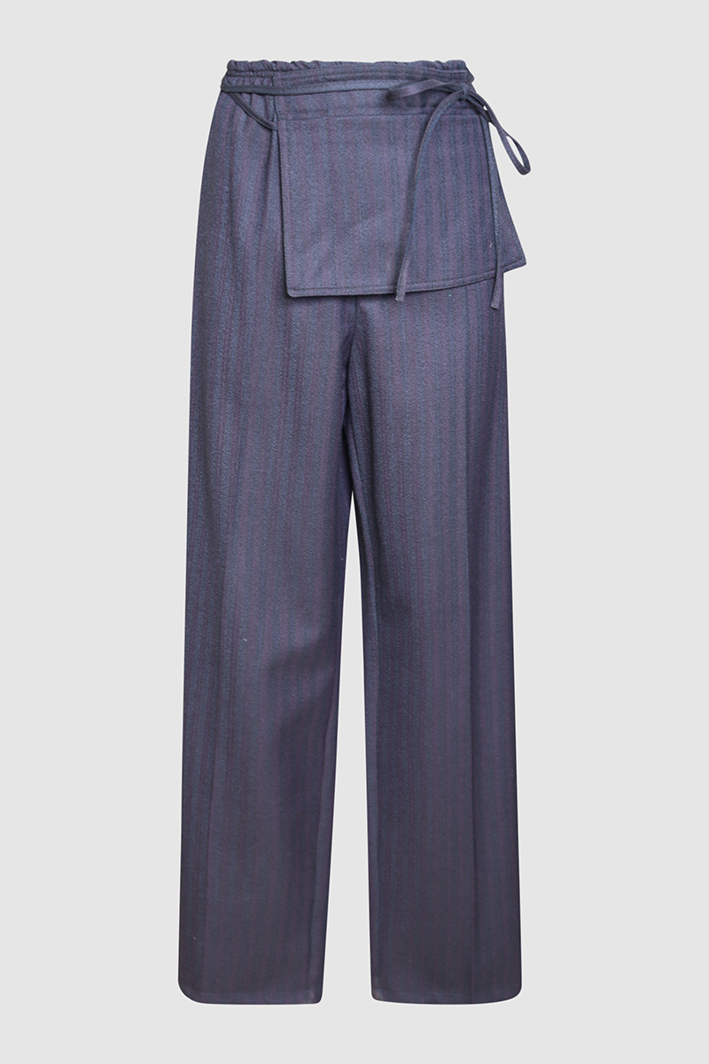 Striped Hight-Rise Wool Straight Pants