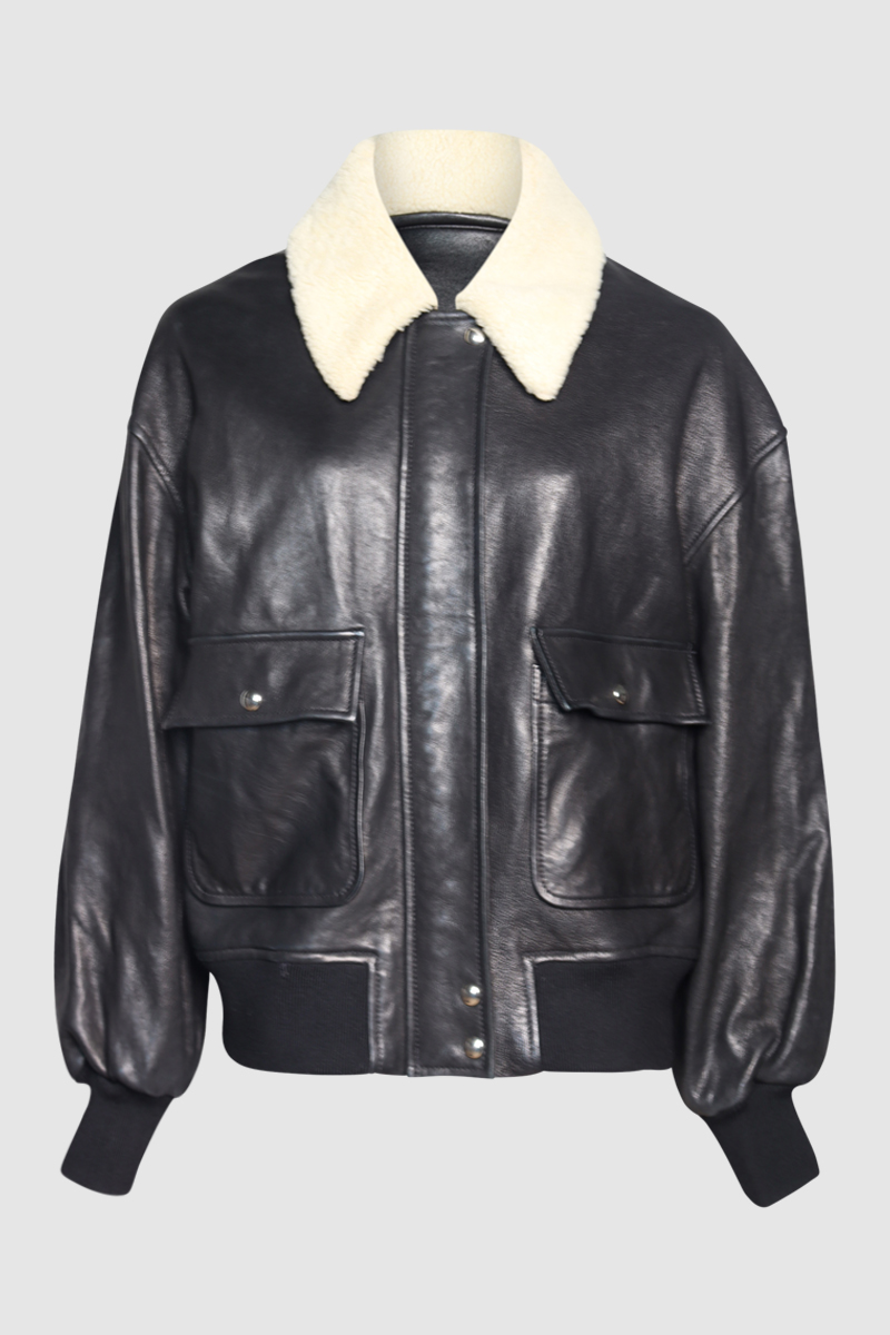 Shellar Shearling Trimmed Leather Jacket