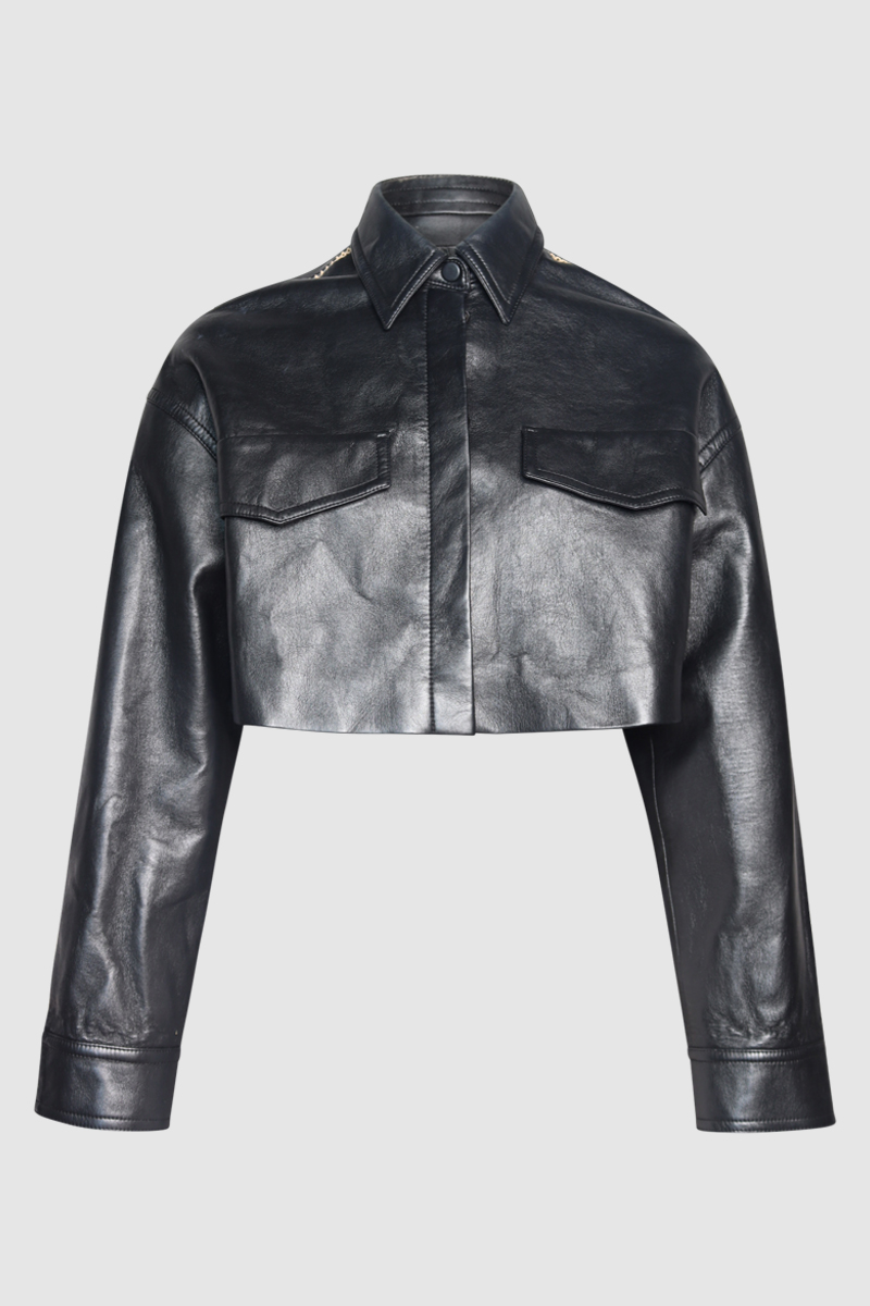 Merrow Stitch Cropped Leather Jacket