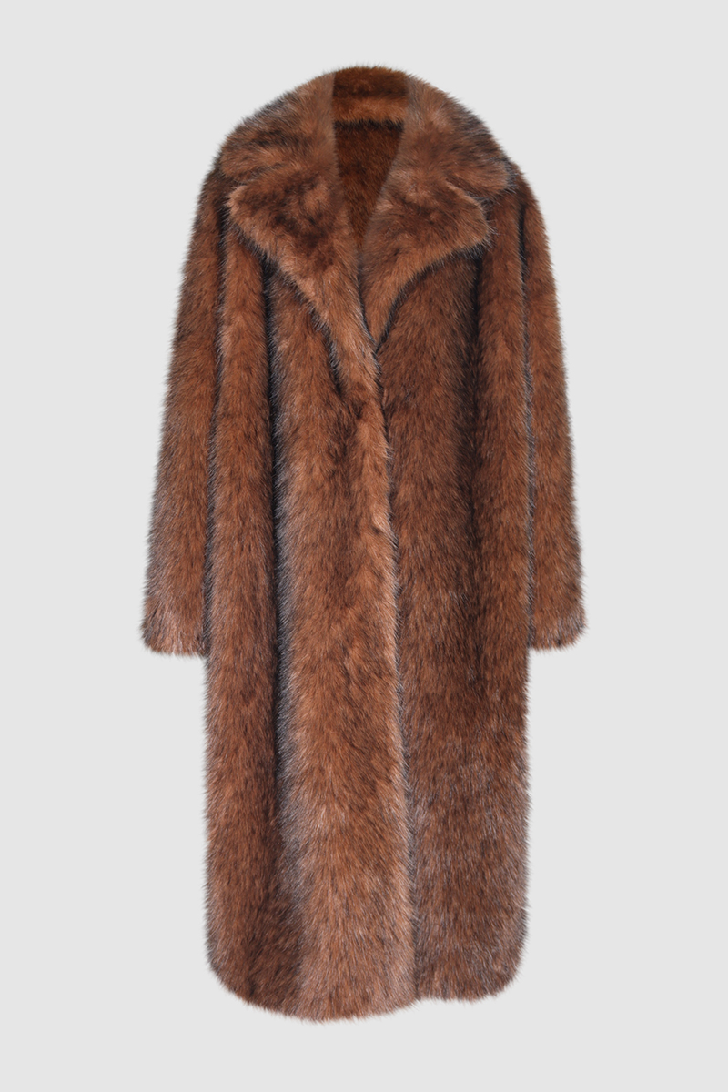 Faux Fur Longline Stripe Coat