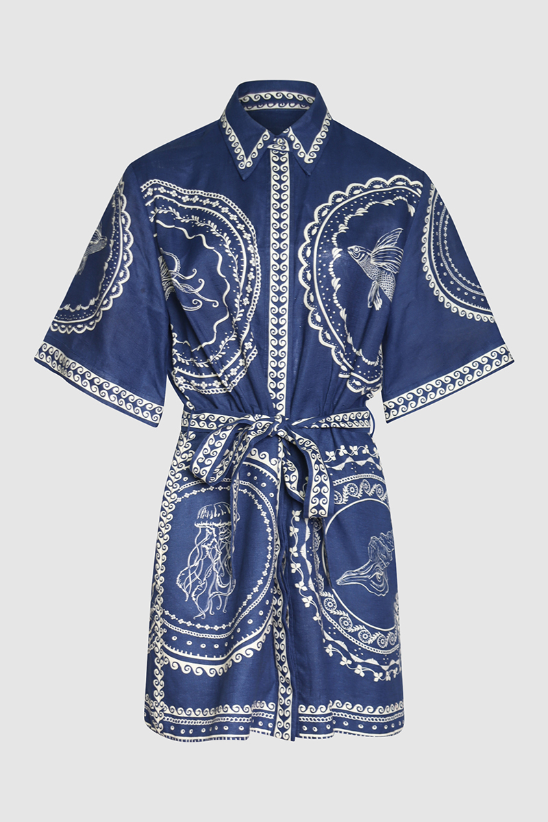 Lucky Belted Mini Linen Dress