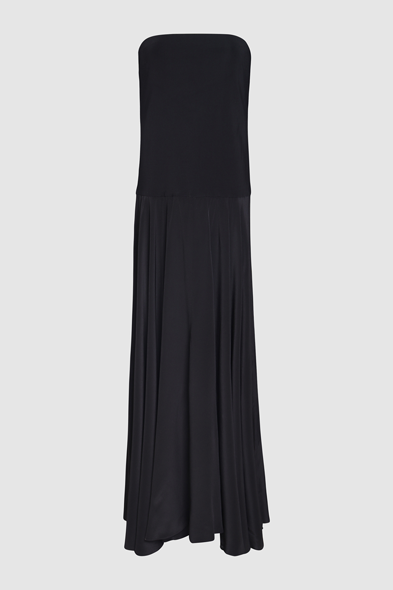 Strapless Crepe De Chine Maxi Dess